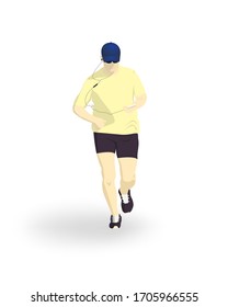 An overweight man runs a program on his smartphone. Fitness classes. Healthy lifestyle.