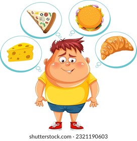 Overweight Man Thinking about Fast Food illustration