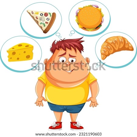Overweight Man Thinking about Fast Food illustration