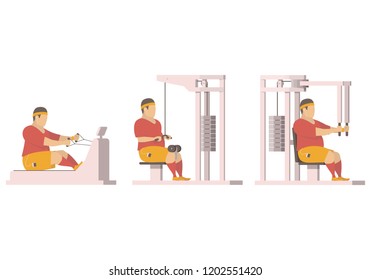 Overweight man training on exercise machine.