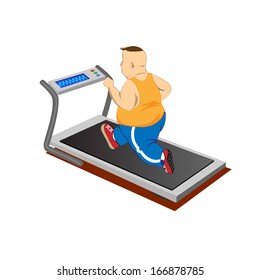 Overweight men running on a treadmill.Vector Illustration