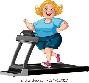 An overweight middle-age woman running on a treadmill