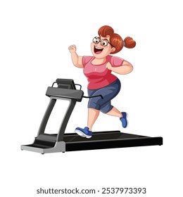 overweight middleage woman running treadmill design vector