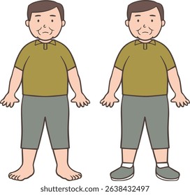 Overweight Middle-Aged Man Standing Barefoot Illustration