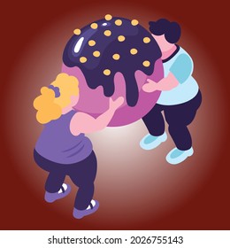 Overweight mindlessly eating junk food vector illustration