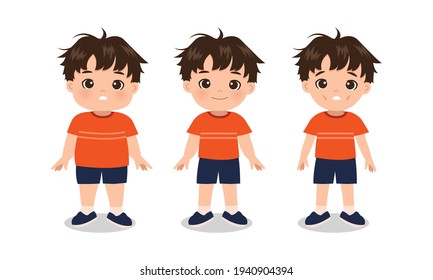 Overweight, normal, and underweight boy. Before after body transformation. Flat vector cartoon design.