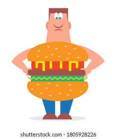 Overweight or obese man who eats too much fast food or junk food