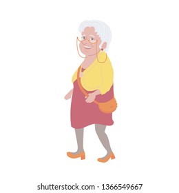 Overweight old woman, retired obese grandmother, elder person, senior citizen standing and smiling - cartoon flat vector character isolated on white background, illustration in EPS 10 format