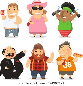 Overweight people cartoon illustrations