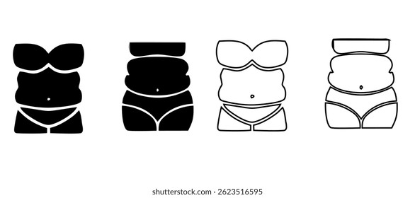 Overweight people icons set. Outline set of overweight people vector icons for web design isolated on white background