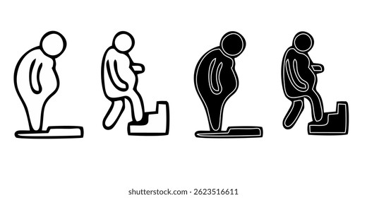 Overweight people icons set. Outline set of overweight people vector icons for web design isolated on white background