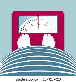 Overweight People. Obese People Stand On A Weight Scale.