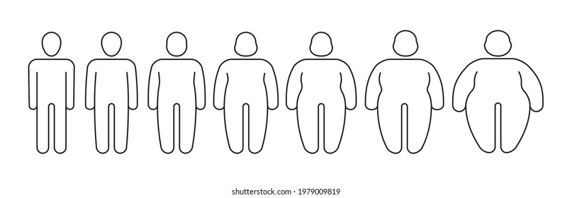 Overweight Person. Outline Silhouettes Of Thin And Fat People Garish Vector Stylized Linear Illustrations Isolated On White