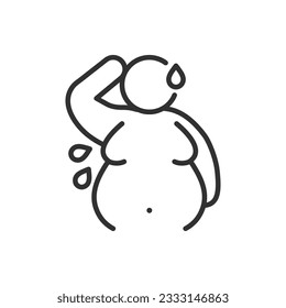 Overweight person sweats, linear icon. Line with editable stroke