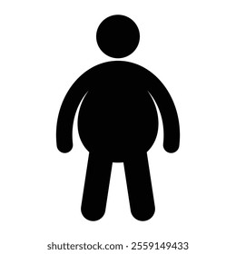 Overweight person vector icon. Plus-size figure, body positivity symbol. Black silhouette isolated on white background.