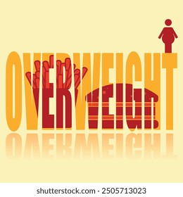 Overweight poster. Vector poster on a social theme. Word overweight on orange background with reflection.