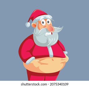 
Overweight Santa Pinching his Belly Vector Cartoon. Man in Santa costume having fitting problems due to weight gain
