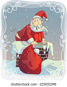 Overweight Santa Stuck in the Chimney - Vector cartoon of a funny Santa trying to fit the chimney File type: vector EPS AI8 compatible. No transparencies, only compatible gradients. 