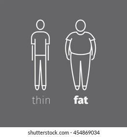 Overweight and slim icon. Vector line illustration.
