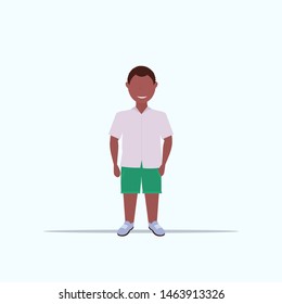 overweight smiling boy over size child standing pose unhealthy lifestyle concept obese african american male cartoon character full length flat white background