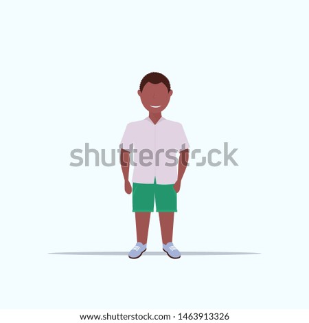 overweight smiling boy over size child standing pose unhealthy lifestyle concept obese african american male cartoon character full length flat white background