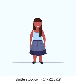 overweight smiling girl over size child standing pose unhealthy lifestyle concept obese african american female cartoon character full length flat white background