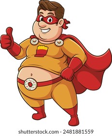 Overweight superhero thumbs up vector illustration