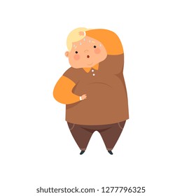 Overweight sweaty boy, cute chubby child cartoon character vector Illustration on a white background