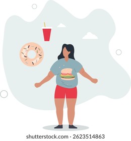 Mulher acima do peso come lixo alimentar. estilo de vida insalubre. vida de caráter .