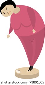 Overweight woman measuring her weight