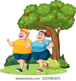 Overweight woman running in the parl illustration