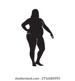 Overweight Woman silhouette vector flat illustration on white background