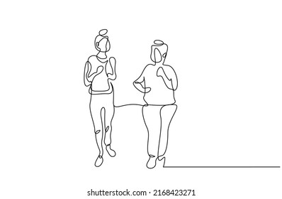 An Overweight Woman And A Slim Fit Woman Are Running Outside Together And Talking