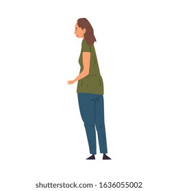 Overweight Woman Standing Back and Looking at Something, View from Behind Vector Illustration