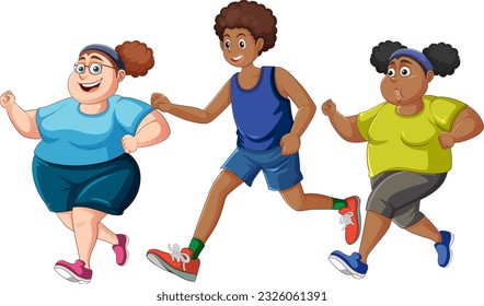 Overweight Woman and Thin Man Running for Health illustration
