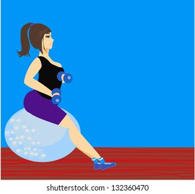 overweight young woman with blue ball
