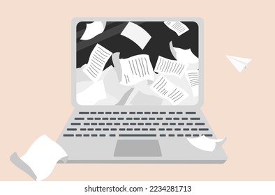 Overwhelm office tasks of paperwork vector, overwhelming office paperwork vector.