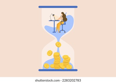 Overwhelmed business work to manage in deadline, too much work in deadline vector, woman is working over time for more money, woman’s working hard vector, businesswoman work hard for more salary