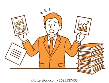Overwhelmed Businessman with Too Many Reports