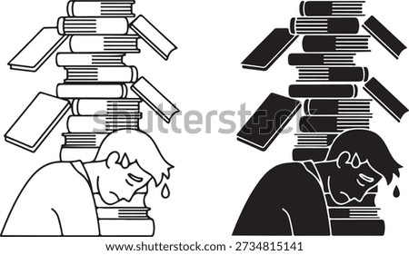 Overwhelmed by the burden of knowledge and responsibilities in academic life isolated on white background, illustration
