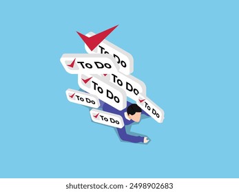 Overwhelmed Individuals Managing Multiple Tasks with Checklists 3d isometric vector illustration