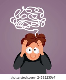 
Overwhelmed man Feeling Unhappy Suffering from Anxiety Vector Illustration. Stressed guy being overwhelmed with problems 
