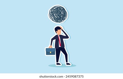 Overwhelmed office worker stressed from workload, frustrations, and paranoia, concept of Anxious, frustrated businessman overwhelmed by busy lines of stress