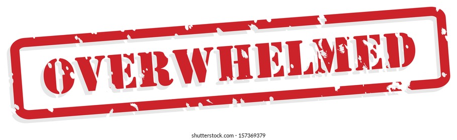 Overwhelmed red rubber stamp vector for mental health concept