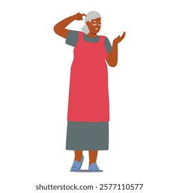 Overwhelmed upset senior woman cartoon character scratching head thinking feeling confused, unclear, misunderstood negative emotions vector illustration. Elderly people frustration and doubtfulness