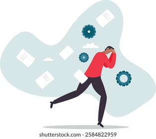 Overwhelmed or work overload, exhausted and anxiety, stressed and tired from problem and trouble, panic attack or shocked,business concept.flat character.