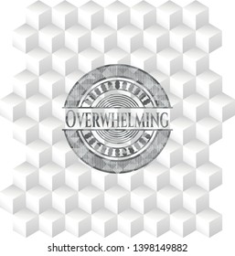 Overwhelming grey badge with geometric cube white background