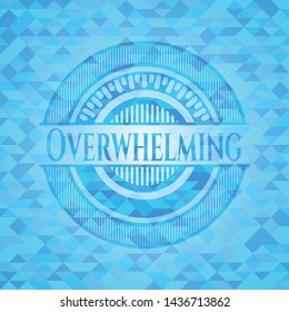 Overwhelming light blue emblem with triangle mosaic background