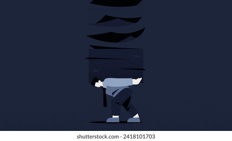 Overwhelming Work, Businessman carrying overflowing Documents Flat Vector Illustration Concept