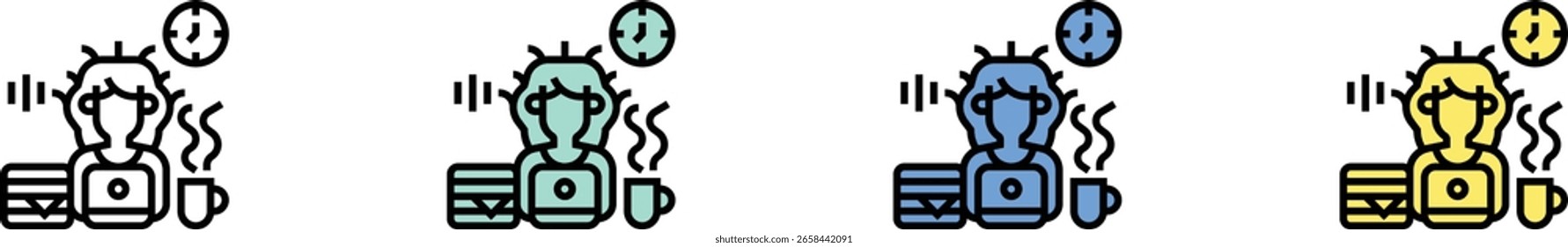 Überarbeitungs-Symbol. Kontur, Design im grünen, blauen und gelben Stil einzeln auf weißem Hintergrund